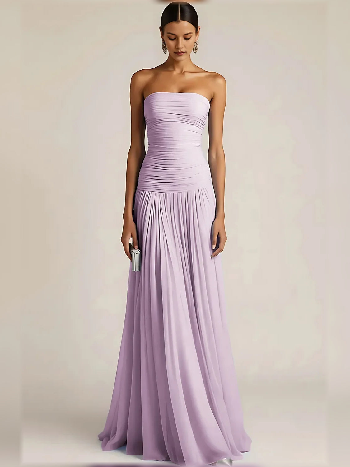 Strapless Ruching Pleats Floor-Length Formal Dress