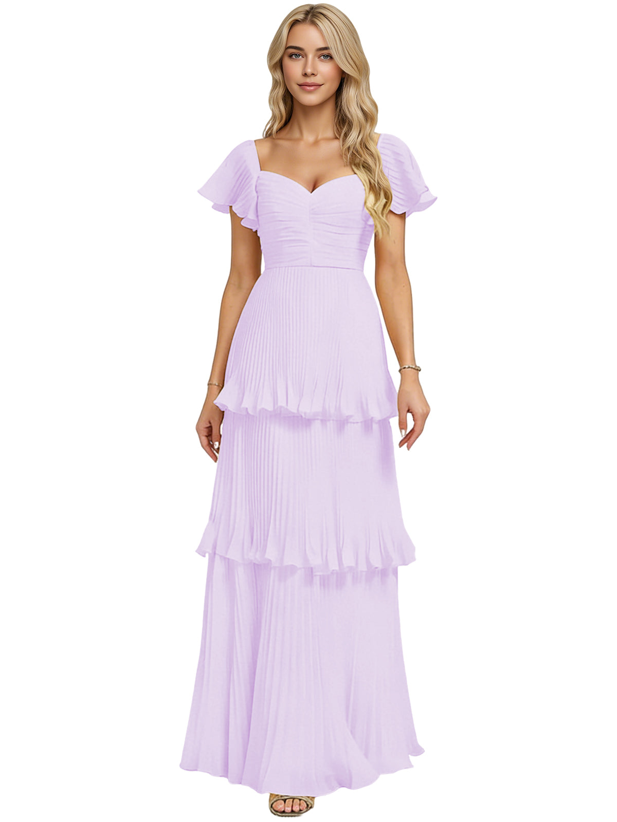 Tiered Ruffle Chiffon Bridesmaid Dress with Sweetheart Neckline