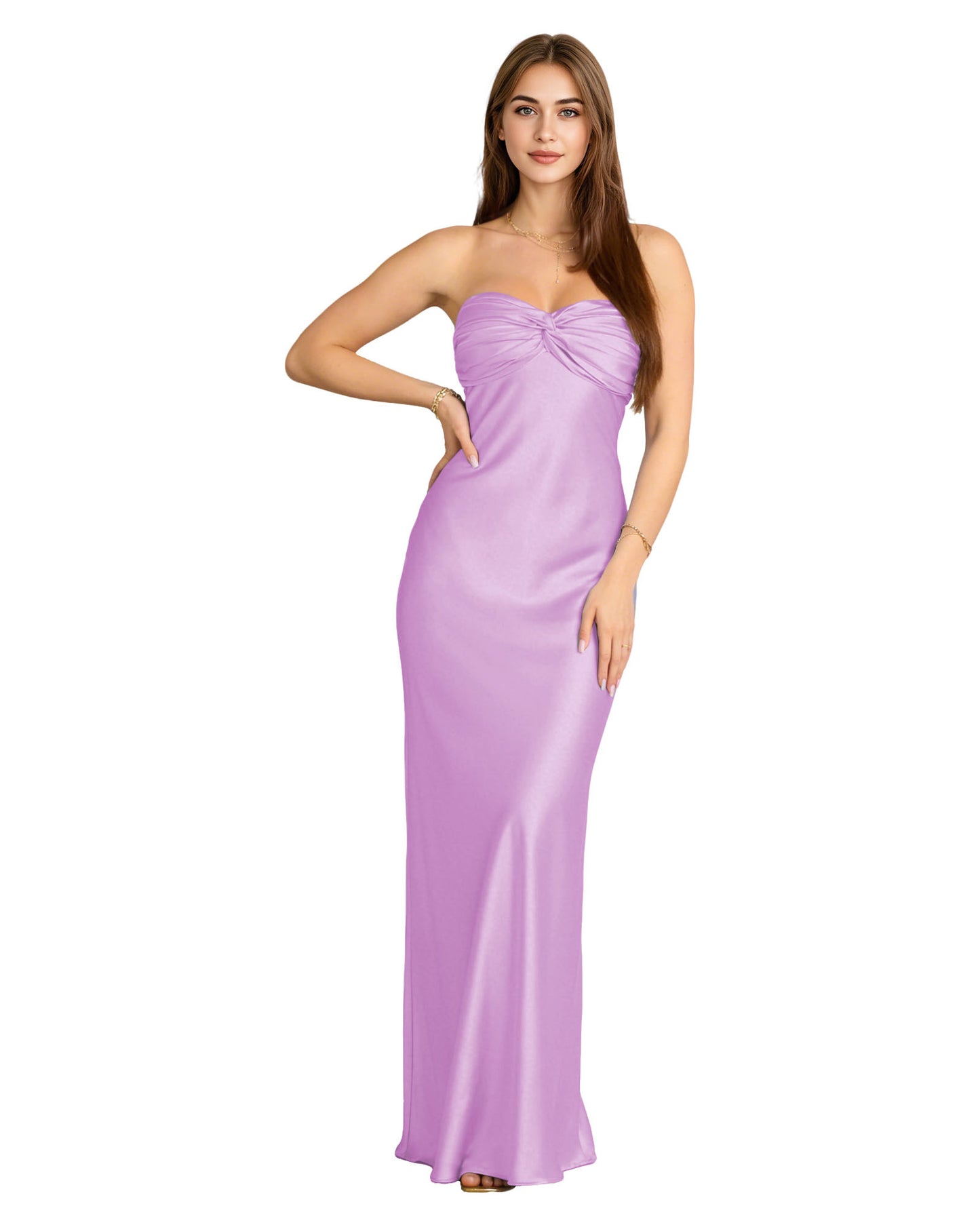 Strapless Satin Bridesmaid Dress with Twisted Sweetheart Bodice