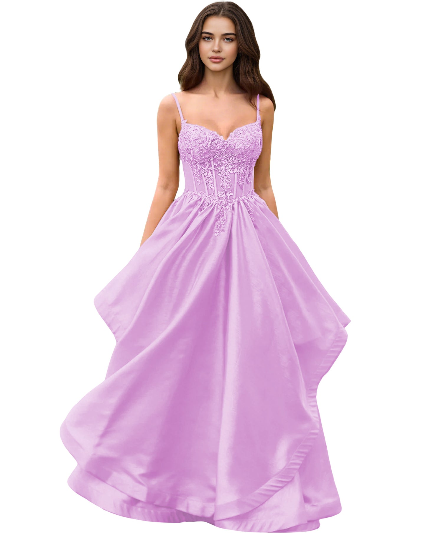 Sweetheart Glitter Tulle A-Line Prom Dress with Layered dress and Corset