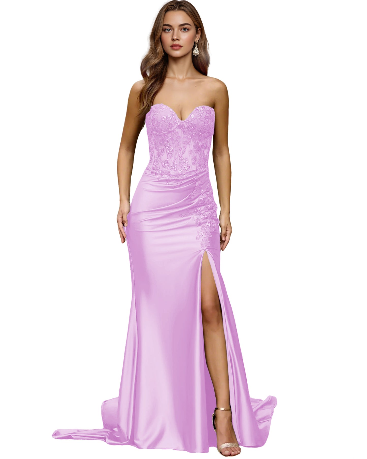 Strapless Emerald Satin Mermaid Prom Dress with Beaded Bodice and Slit