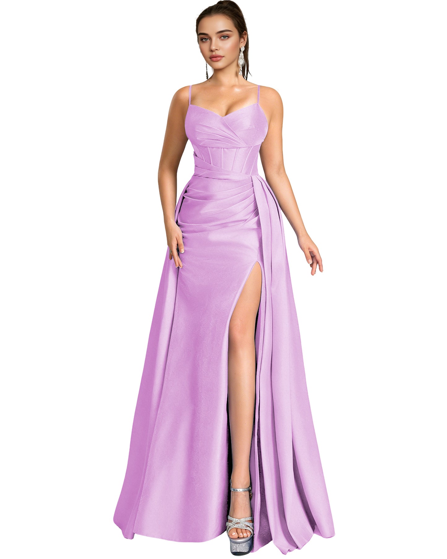 One Shoulder Satin A-Line Prom Dress with Wrap Bodice and Side Slit