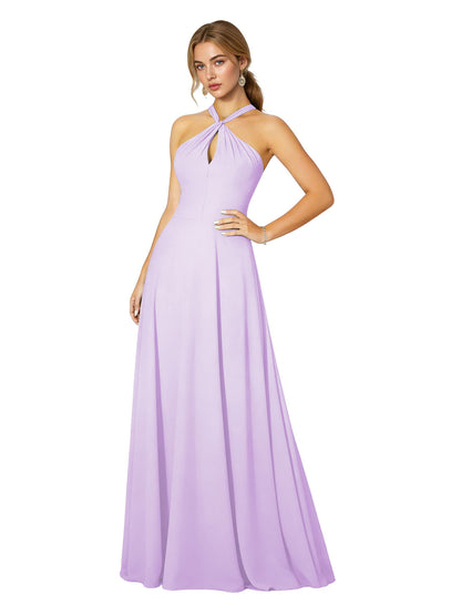 Cross Halter Chiffon Bridesmaid Dress with Empire Waist