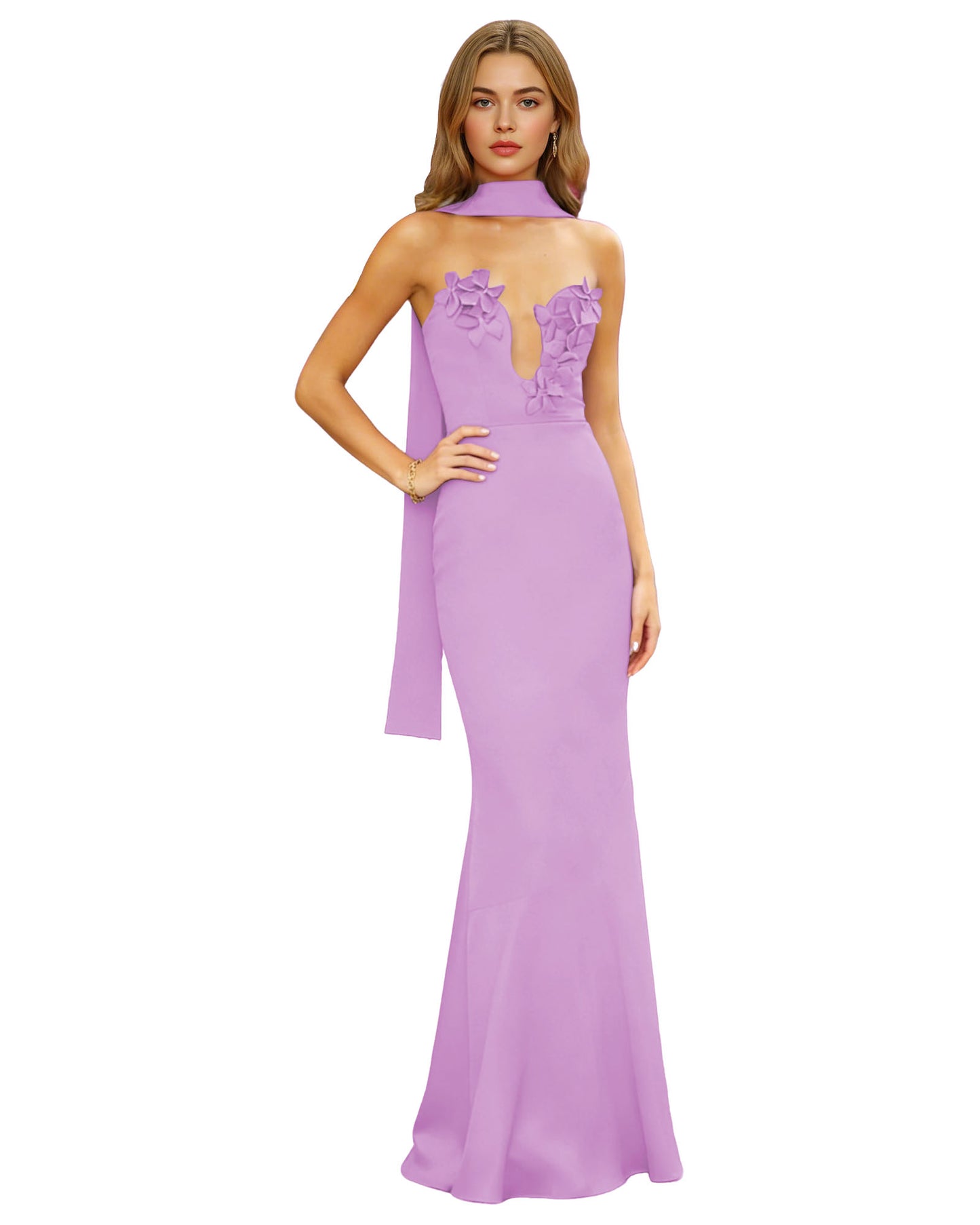 Halter Neck Satin Column Prom Dress with Illusion Cutout and Open Back
