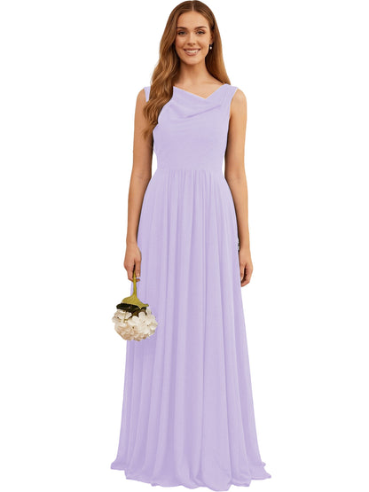 Jewel Neck Sleeveless Chiffon Bridesmaid Dress with Pleated dress