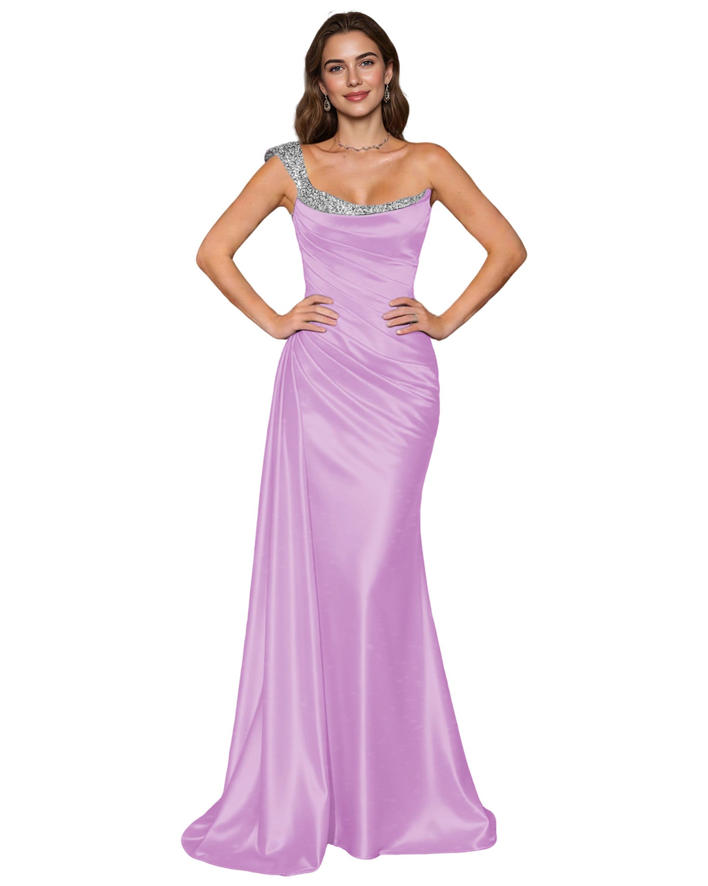 Spaghetti Strap Satin Mermaid Prom Dress with Draped Cowl Neck