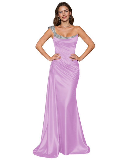 Spaghetti Strap Satin Mermaid Prom Dress with Draped Cowl Neck