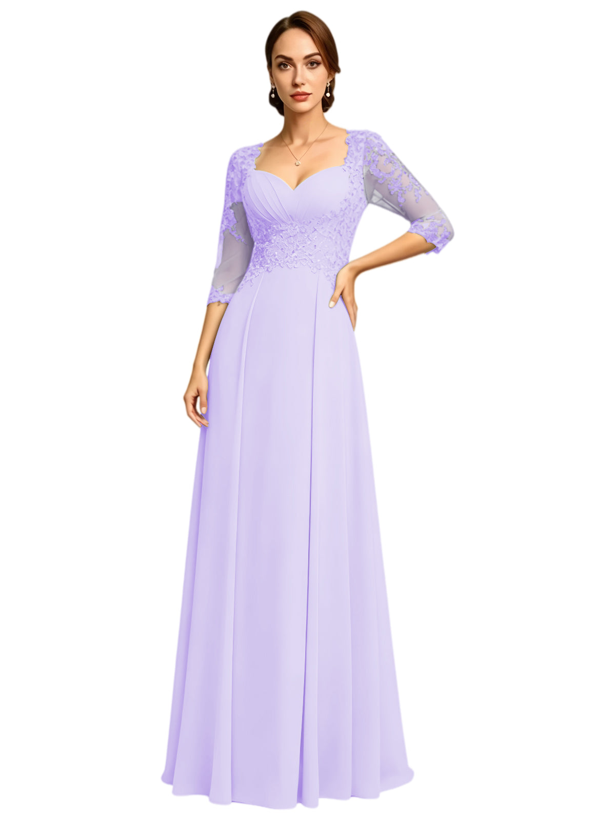Long Sweetheart Mother of the Bride Dress Lace Jacket Chiffon A-Line Formal Gown