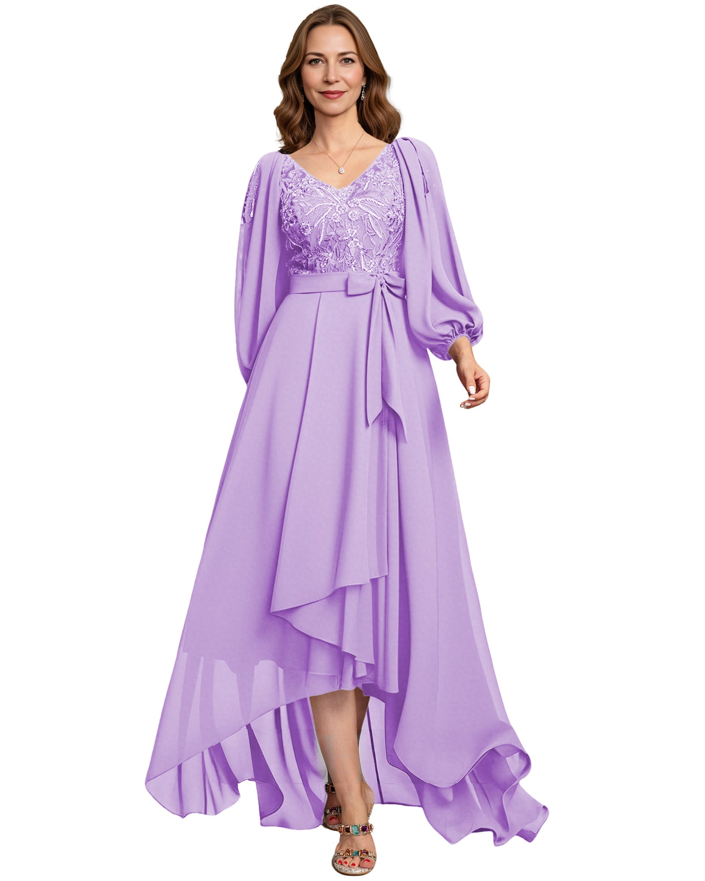 High Low Mother of the Bride Dress Lace Bodice Chiffon Jacket Formal Wedding Gown