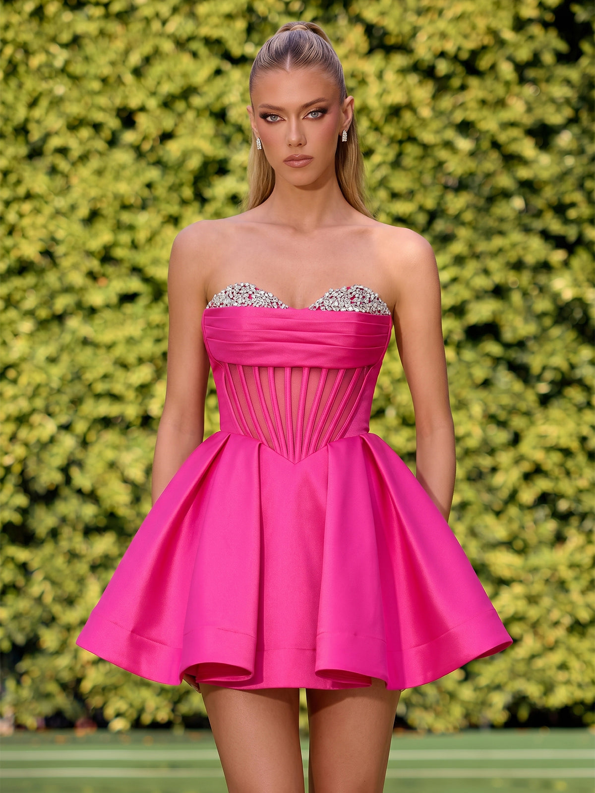 Strapless Crystal Corset Satin A-Line Homecoming Dress