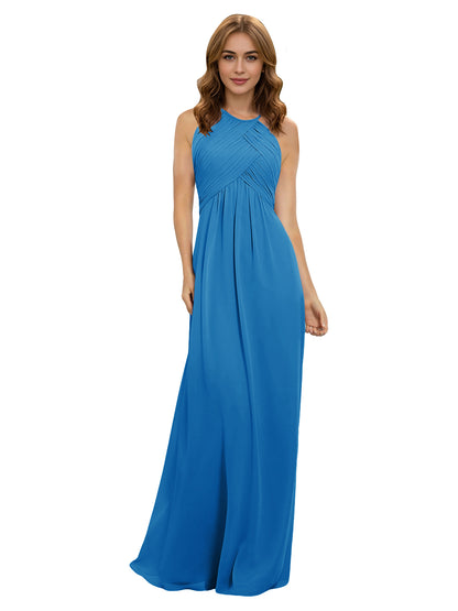 Twist Halter Chiffon Bridesmaid Dress with Keyhole Bodice