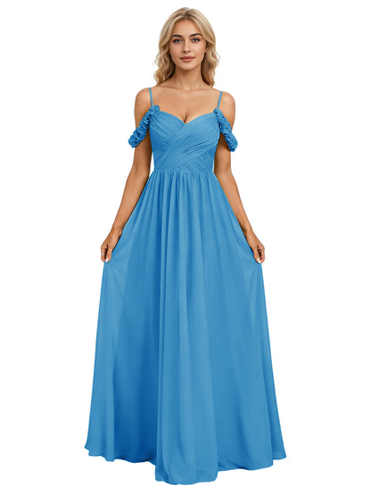 Off Shoulder Lace Applique Bridesmaid Dress with Flowing Chiffon dress