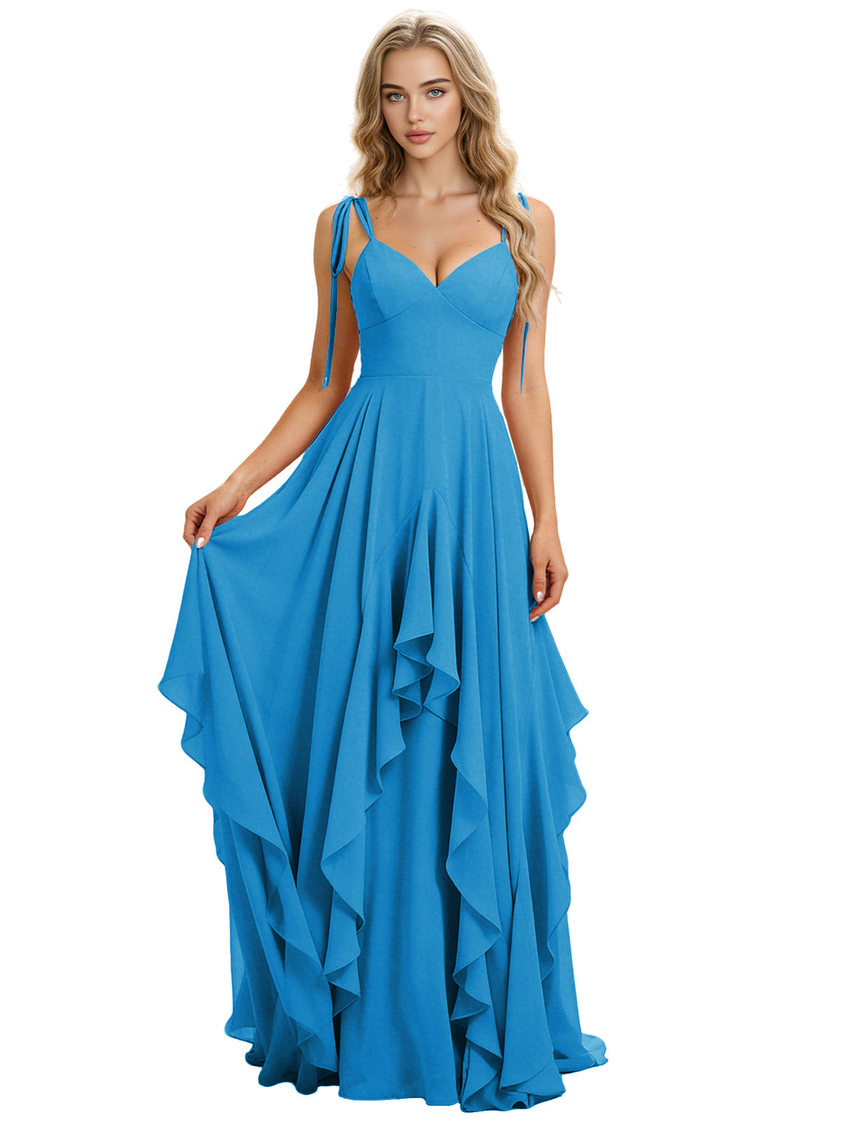 Spaghetti Strap Chiffon Bridesmaid Dress with Cascading Ruffle dress