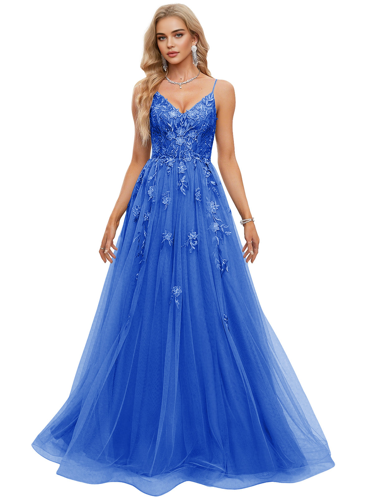 Beaded Bodice Tulle Ball Gown Prom Dress with Spaghetti Straps