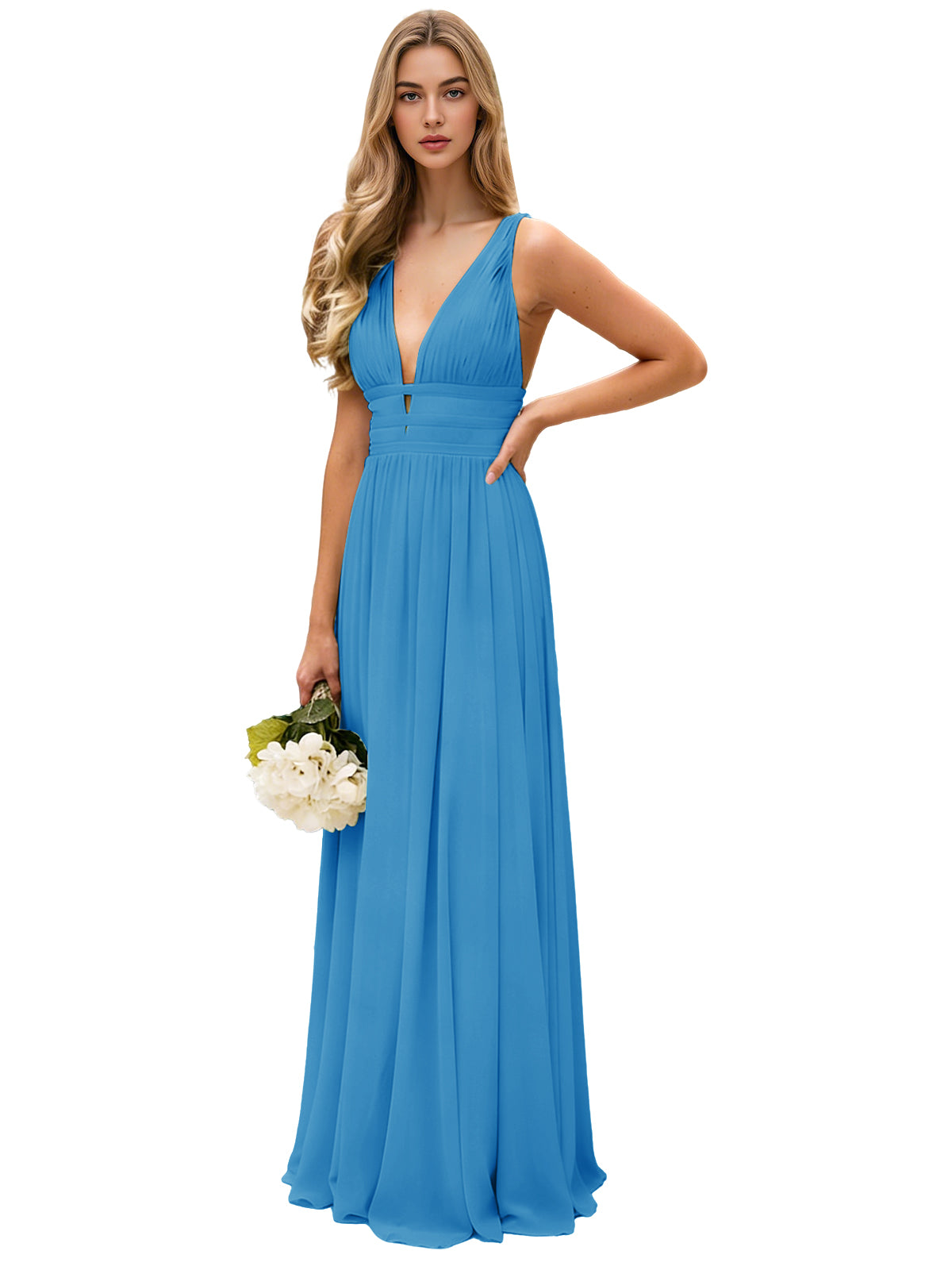 Spaghetti Strap V-Neck Chiffon Bridesmaid Dress with Open Back