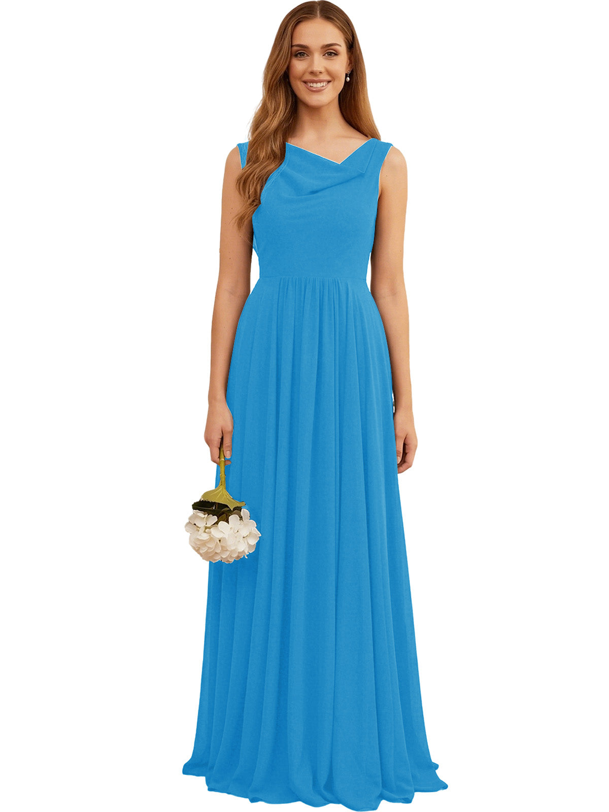 Jewel Neck Sleeveless Chiffon Bridesmaid Dress with Pleated dress