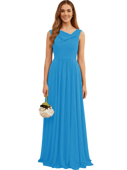 Jewel Neck Sleeveless Chiffon Bridesmaid Dress with Pleated dress