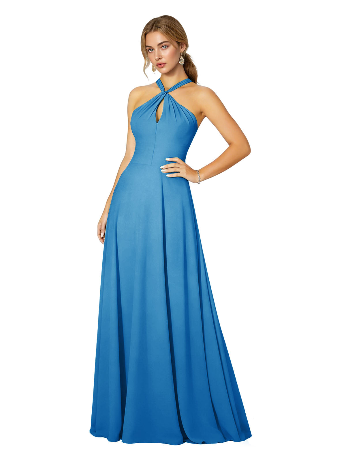 Cross Halter Chiffon Bridesmaid Dress with Empire Waist