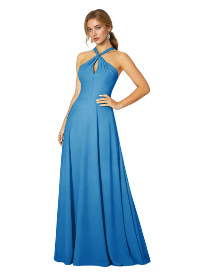 Cross Halter Chiffon Bridesmaid Dress with Empire Waist
