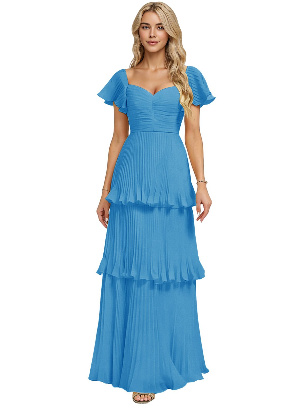 Tiered Ruffle Chiffon Bridesmaid Dress with Sweetheart Neckline