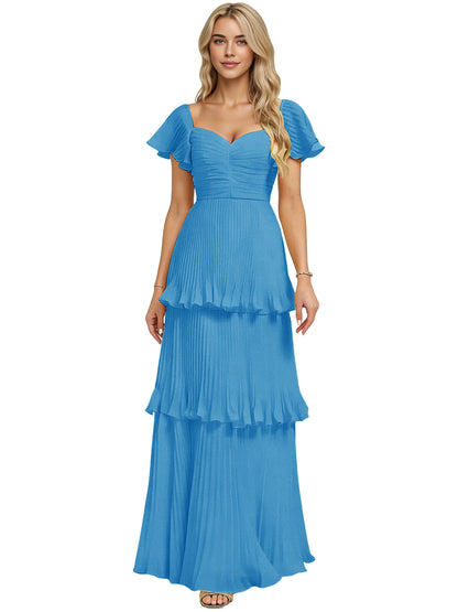 Tiered Ruffle Chiffon Bridesmaid Dress with Sweetheart Neckline