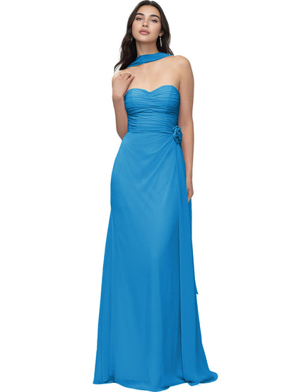 Strapless Chiffon Bridesmaid Dress with Wrapped Bodice and Slit Dress