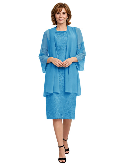 Mother of the Bride Dress with Jacket Knee Length Lace Formal Wedding Guest Outfit