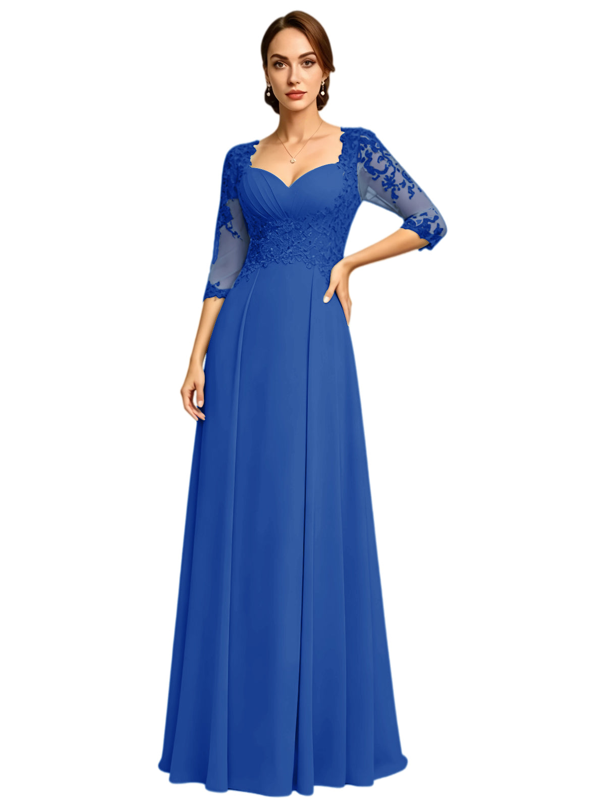 Long Sweetheart Mother of the Bride Dress Lace Jacket Chiffon A-Line Formal Gown