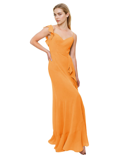 V-Neck Ruffle Strap Bridesmaid Dress with Cascading Chiffon Dress