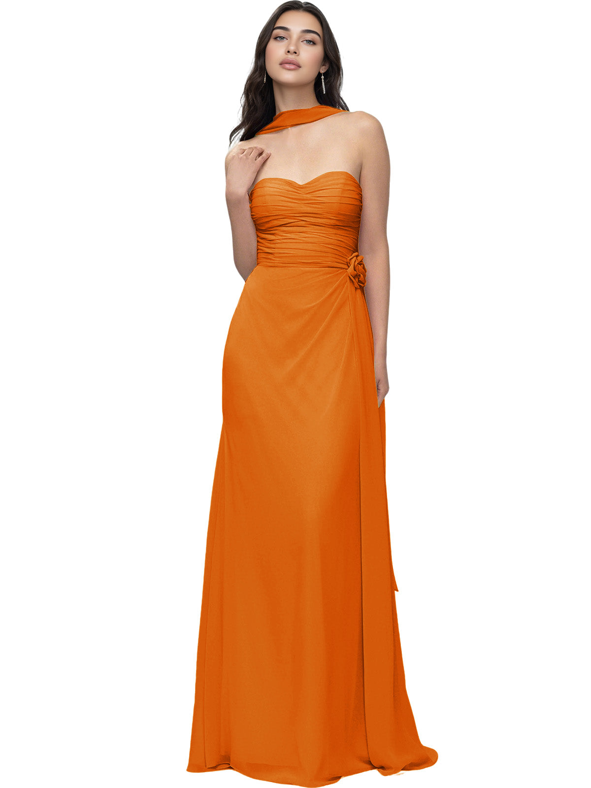 Strapless Chiffon Bridesmaid Dress with Wrapped Bodice and Slit Dress