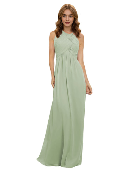 Twist Halter Chiffon Bridesmaid Dress with Keyhole Bodice