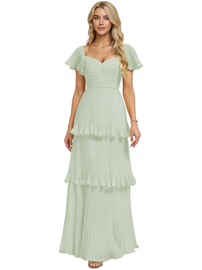 Tiered Ruffle Chiffon Bridesmaid Dress with Sweetheart Neckline