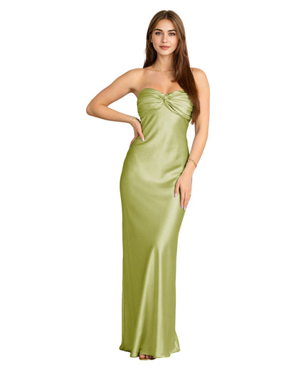 Strapless Satin Bridesmaid Dress with Twisted Sweetheart Bodice