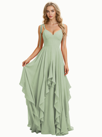 Spaghetti Strap Chiffon Bridesmaid Dress with Cascading Ruffle dress