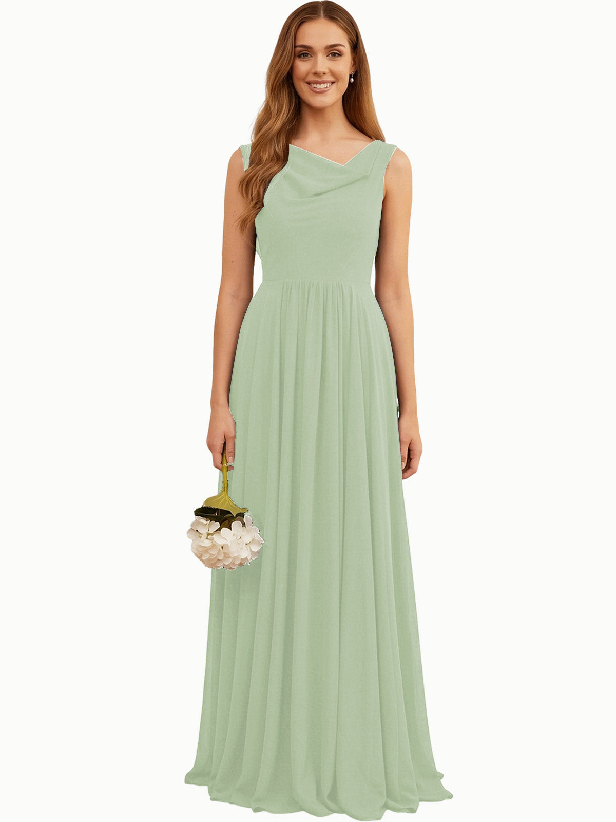 Jewel Neck Sleeveless Chiffon Bridesmaid Dress with Pleated dress
