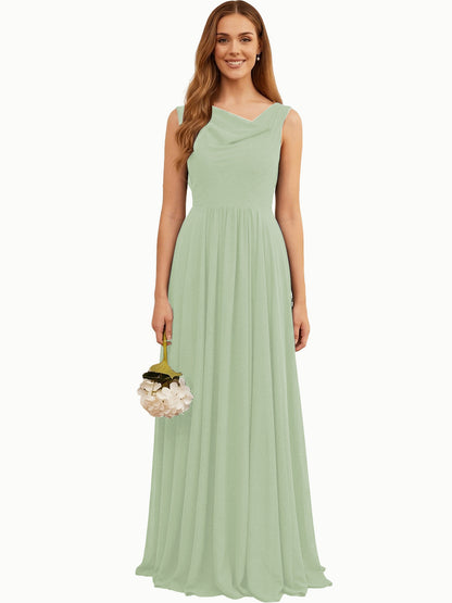 Jewel Neck Sleeveless Chiffon Bridesmaid Dress with Pleated dress