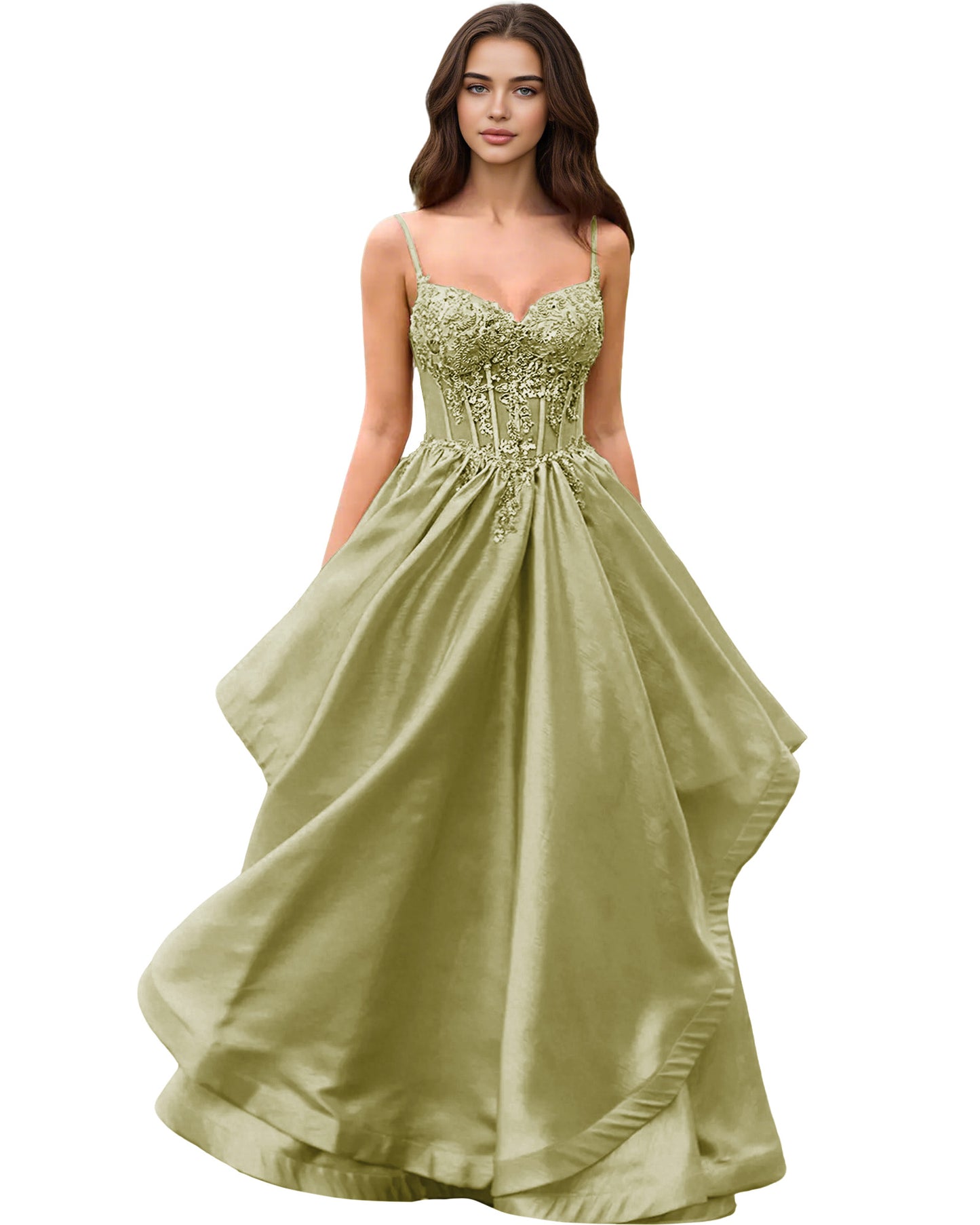 Sweetheart Glitter Tulle A-Line Prom Dress with Layered dress and Corset