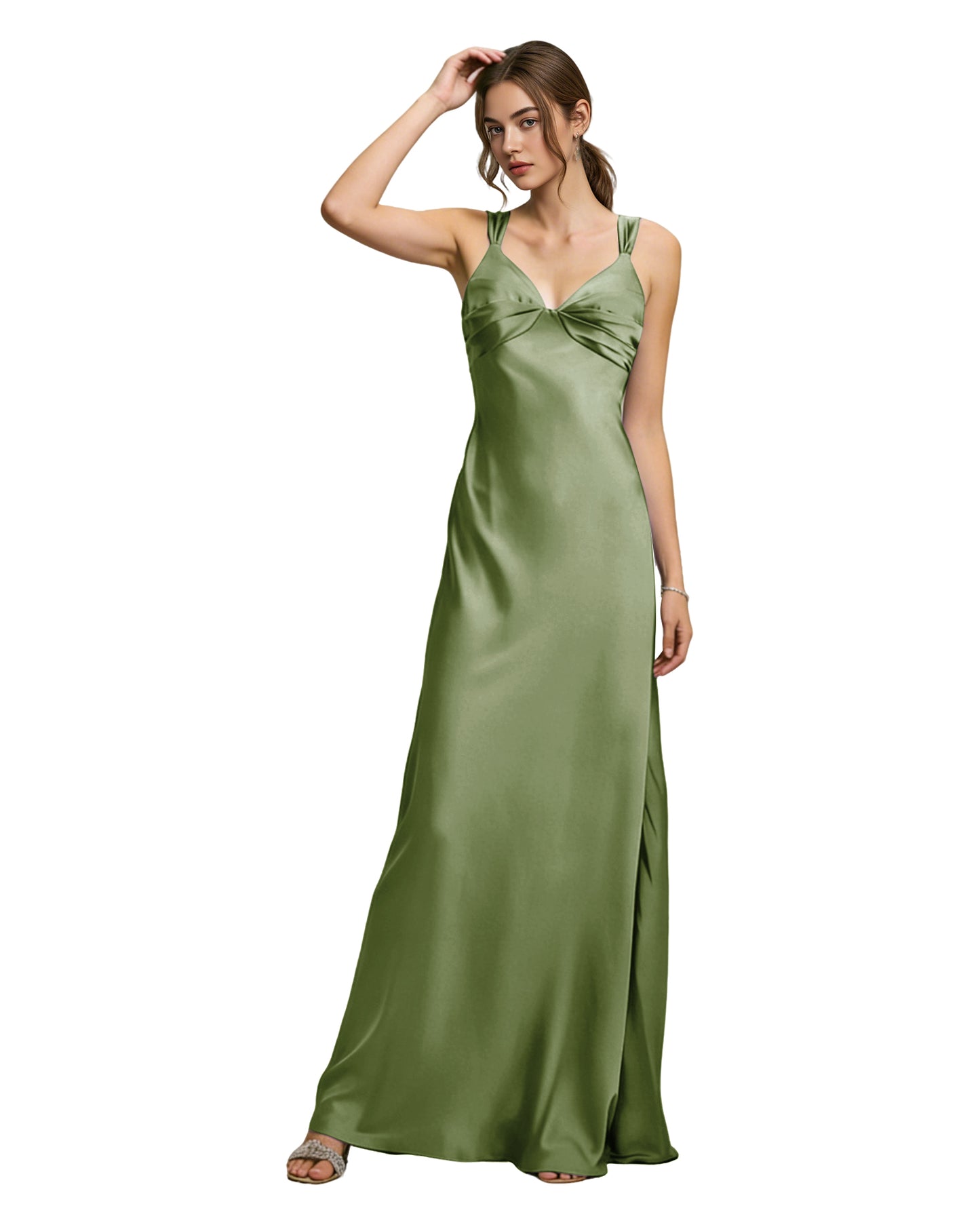 Satin Cowl Neck Bridesmaid Dress with Spaghetti Straps and Bias Cut