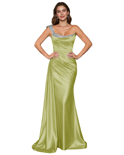 Spaghetti Strap Satin Mermaid Prom Dress with Draped Cowl Neck