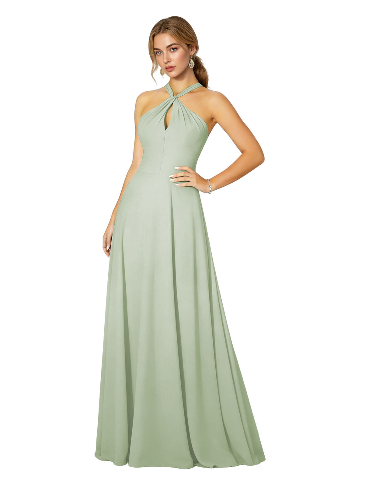 Cross Halter Chiffon Bridesmaid Dress with Empire Waist