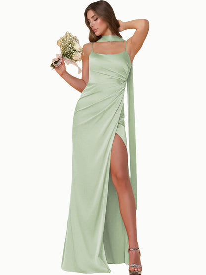 One Shoulder Satin Bridesmaid Dress with Ruched Draped Dress