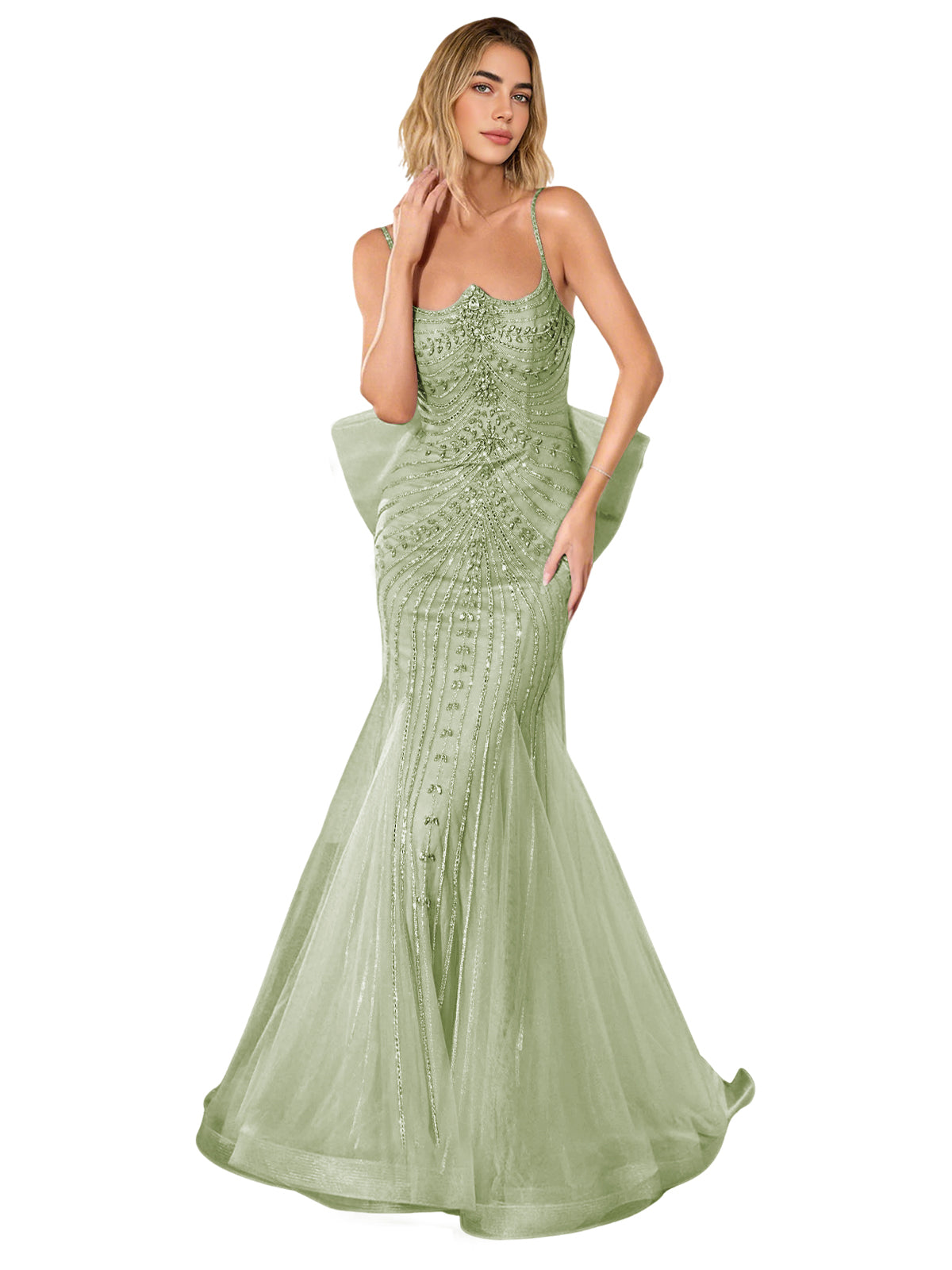 Strapless Lace Trumpet Prom Dress with Corset Back and Sweep Train