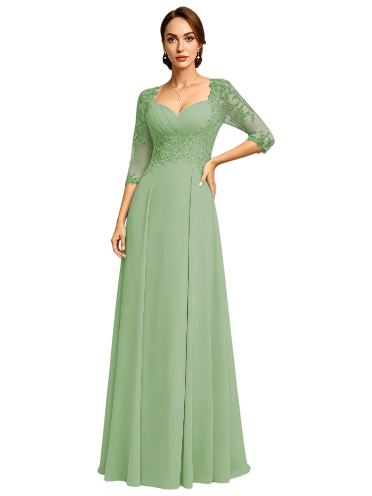 Long Sweetheart Mother of the Bride Dress Lace Jacket Chiffon A-Line Formal Gown