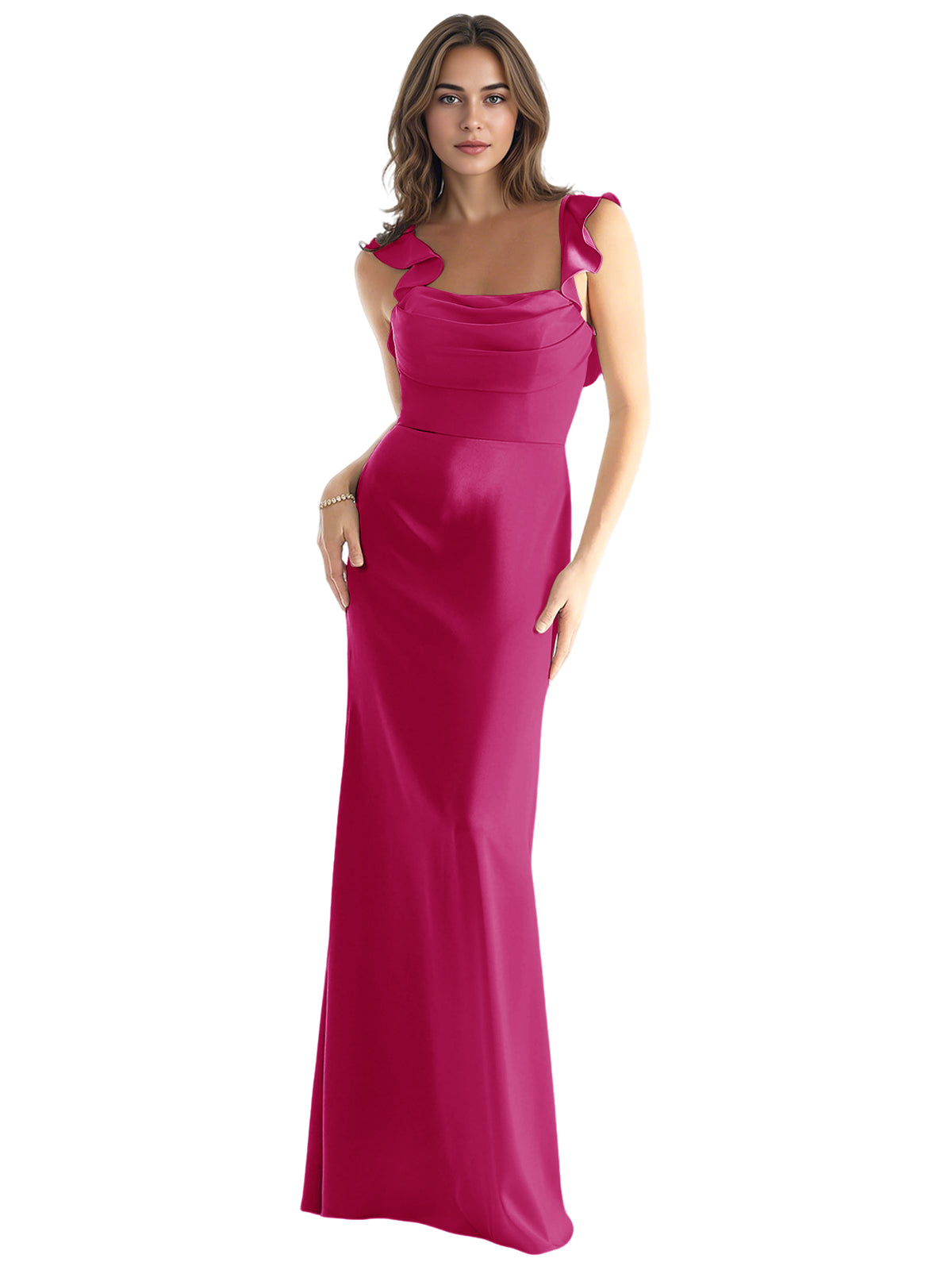 One Shoulder Satin Bridesmaid Dress with Bow Strap and Mermaid Dress