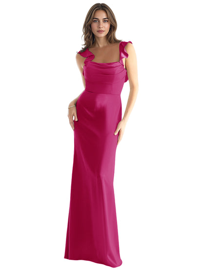 One Shoulder Satin Bridesmaid Dress with Bow Strap and Mermaid Dress