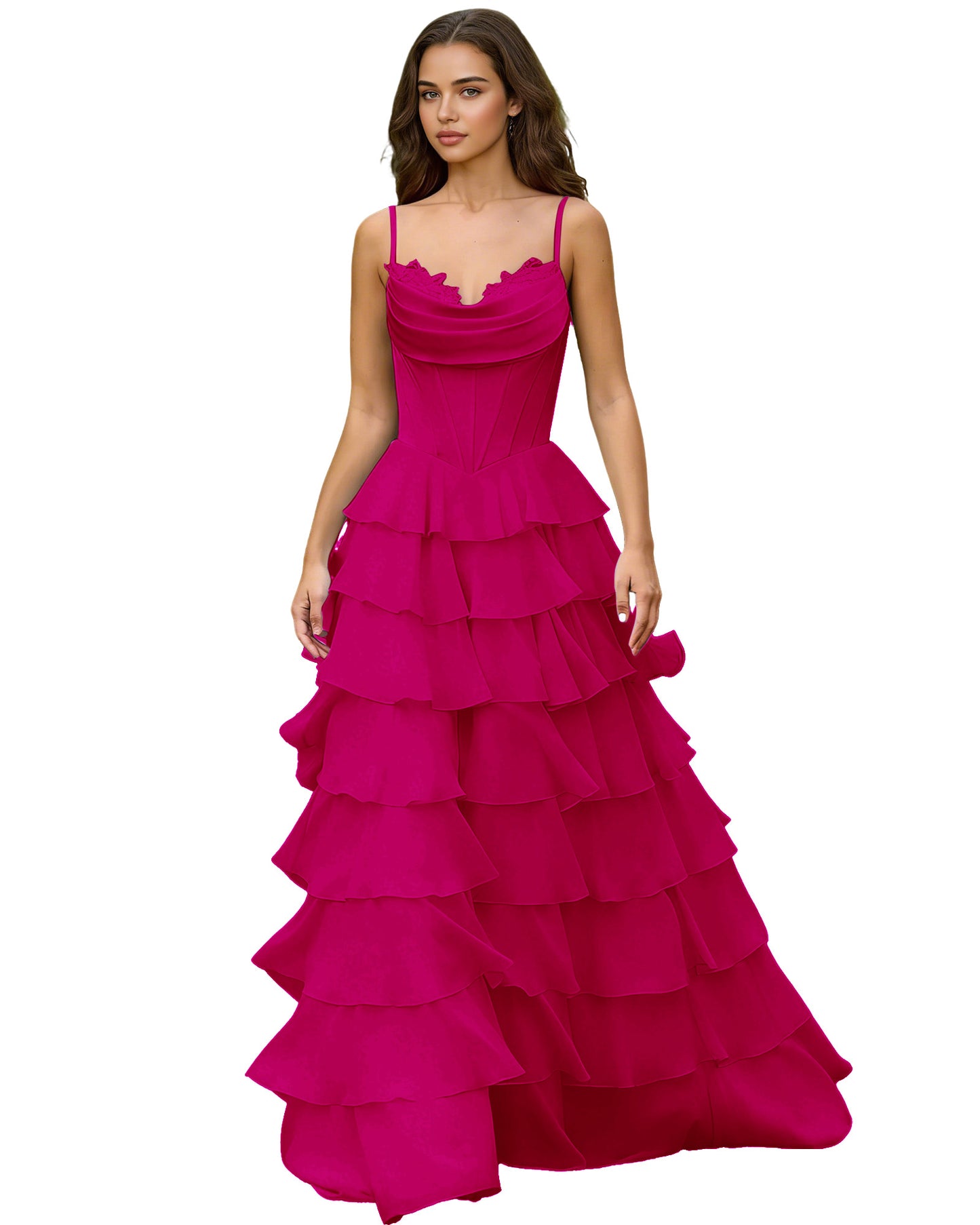 Spaghetti Strap Tiered Chiffon A-Line Prom Dress with Ruffle dress