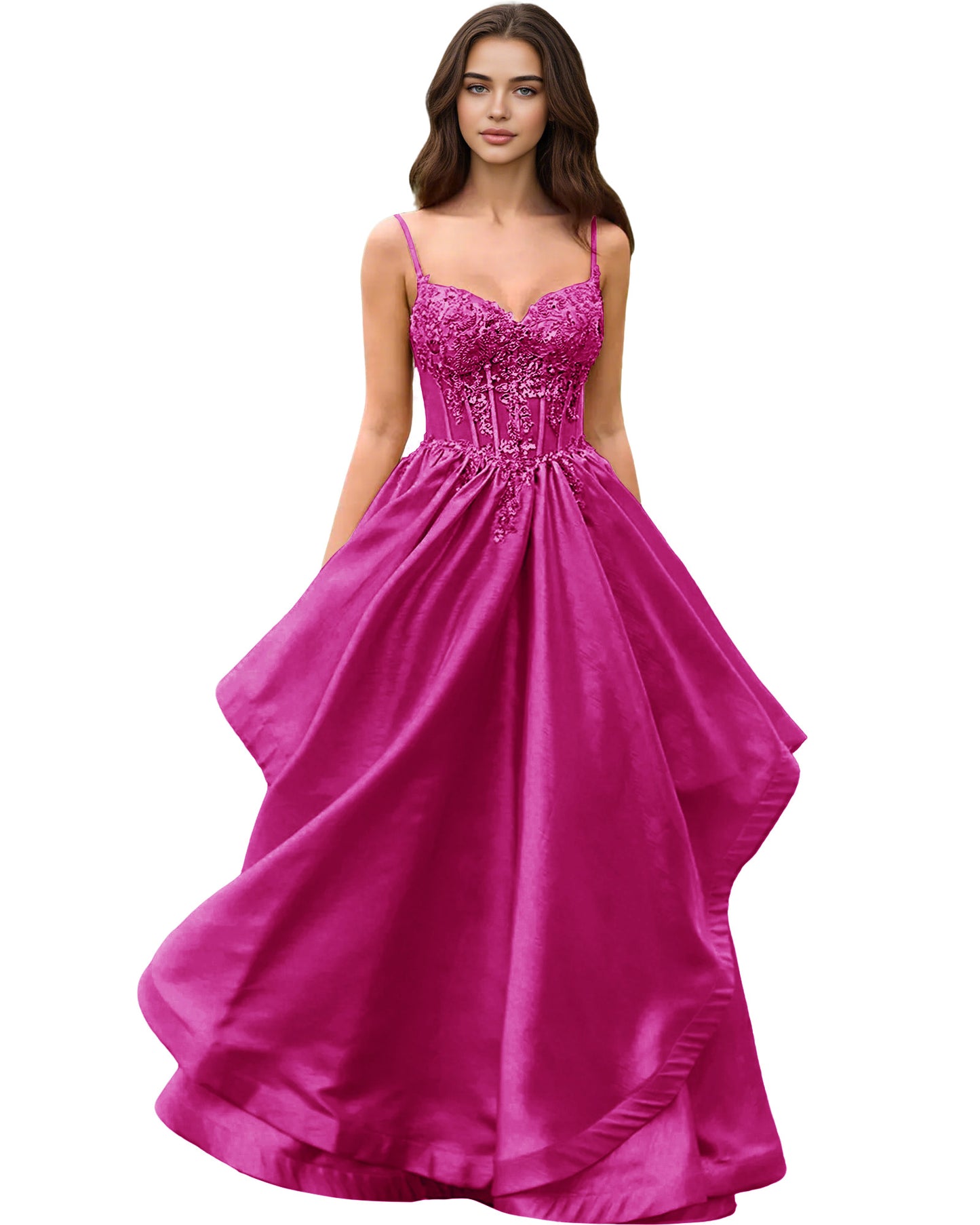 Sweetheart Glitter Tulle A-Line Prom Dress with Layered dress and Corset