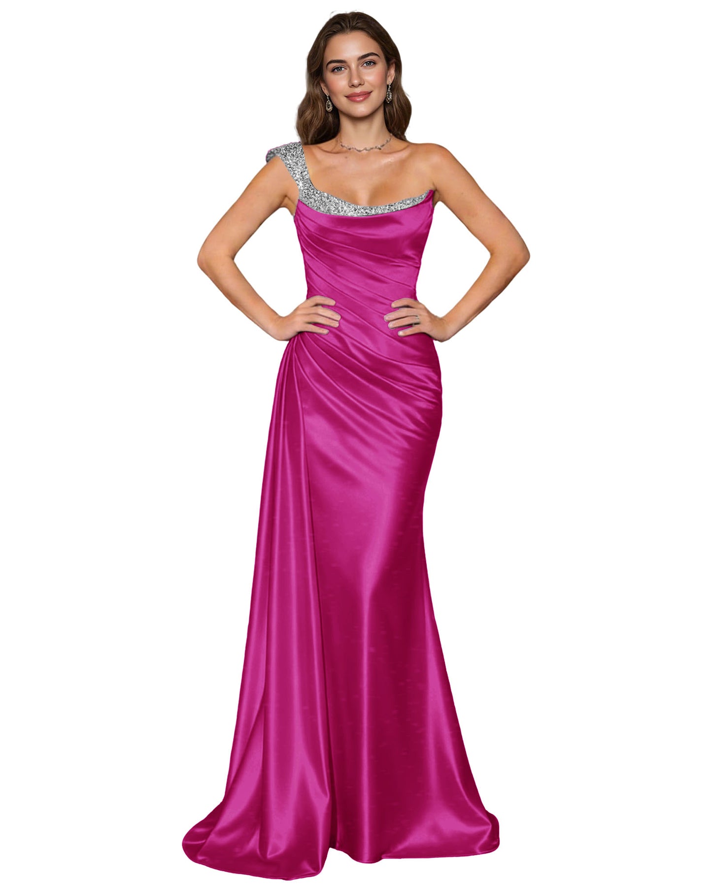 Spaghetti Strap Satin Mermaid Prom Dress with Draped Cowl Neck