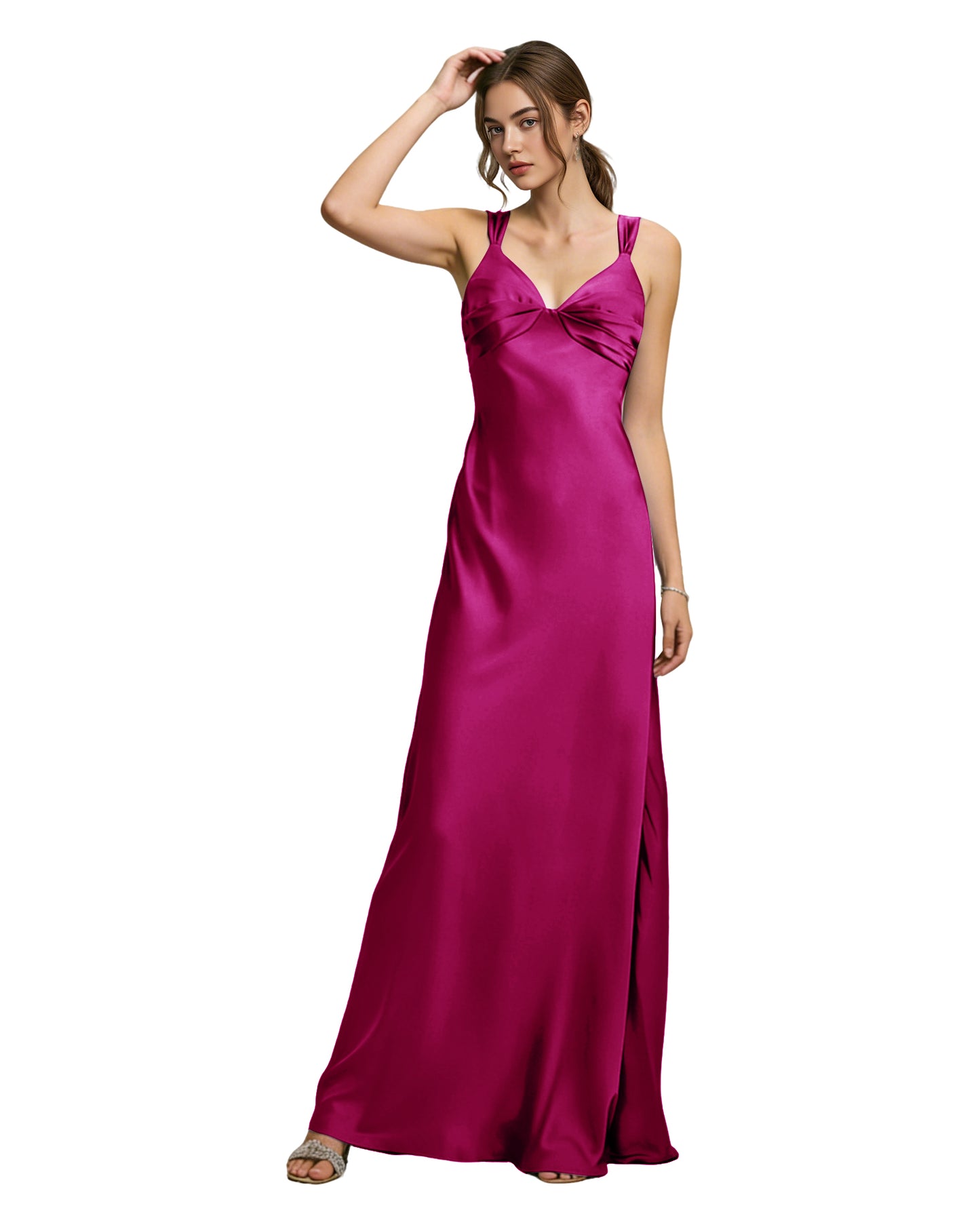 Satin Cowl Neck Bridesmaid Dress with Spaghetti Straps and Bias Cut