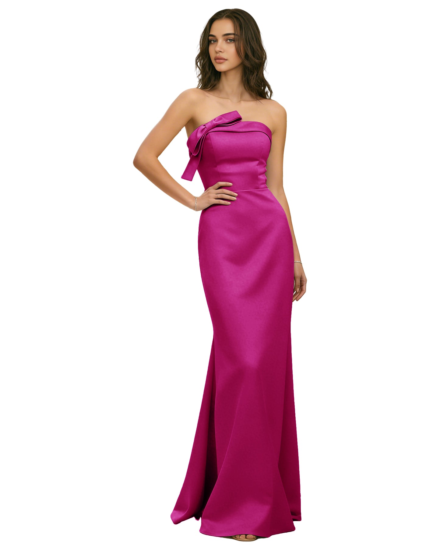 Strapless Satin Bridesmaid Dress with Draped Bodice and Side Slit